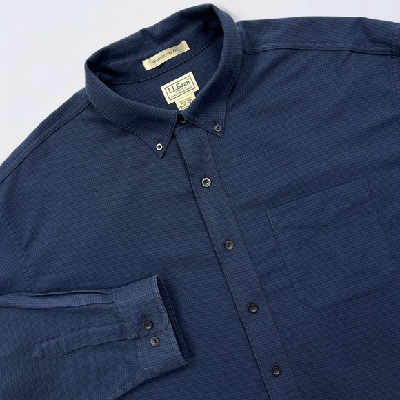 LL Bean Wicked Good Flannel Shirt Men's 2XL Blue Houndstooth Button Down Outdoor - Picture 1 of 11